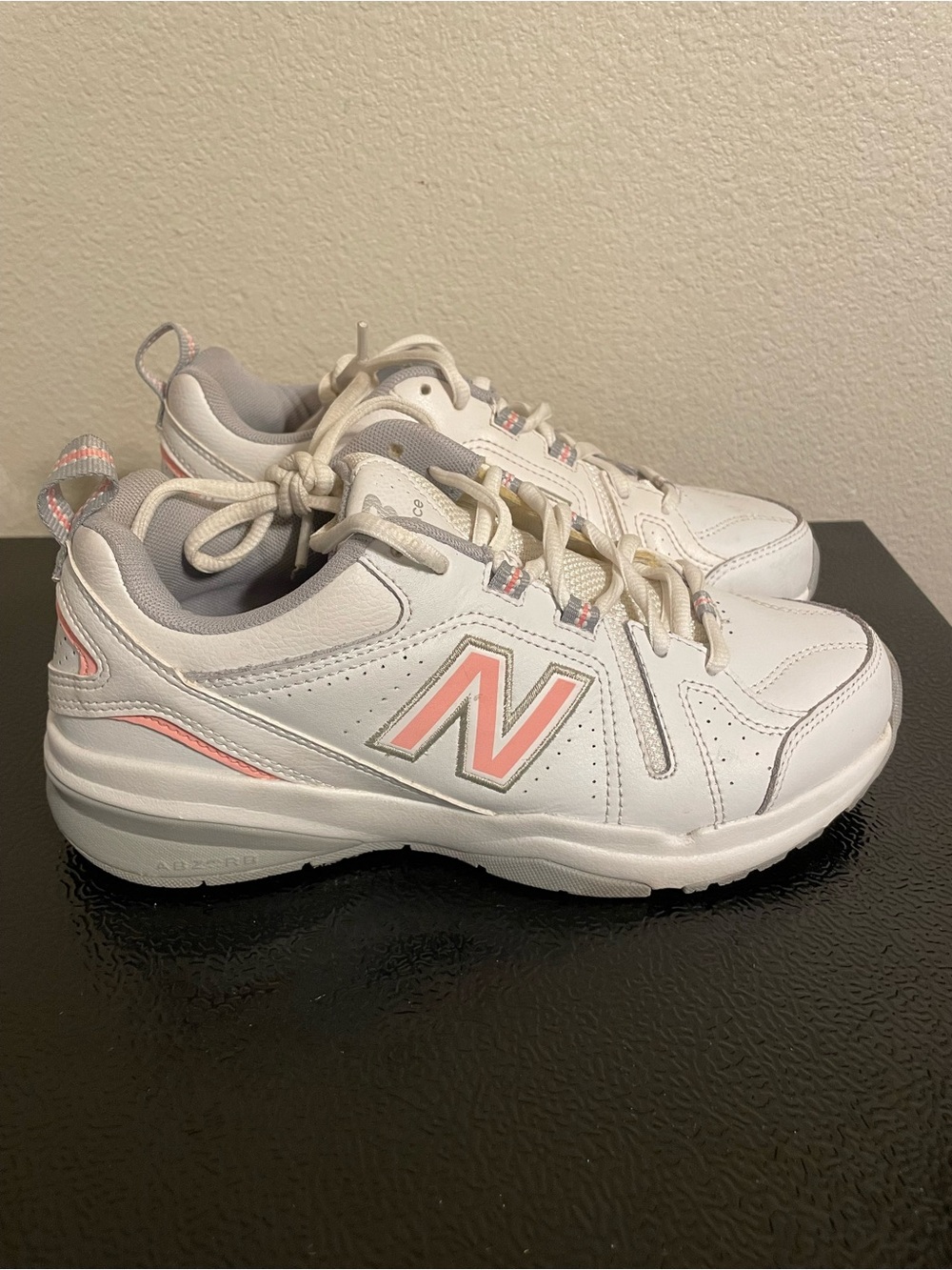 New Balance White Sneakers with Pink Accent Trim